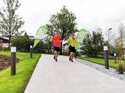 Person, Grass, Park, Path, Adult, Female, Woman, Shoe, Running, Shorts