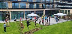 Grass, Plant, Architecture, Building, Campus, Person, Walking, Outdoors, Park, Lawn
