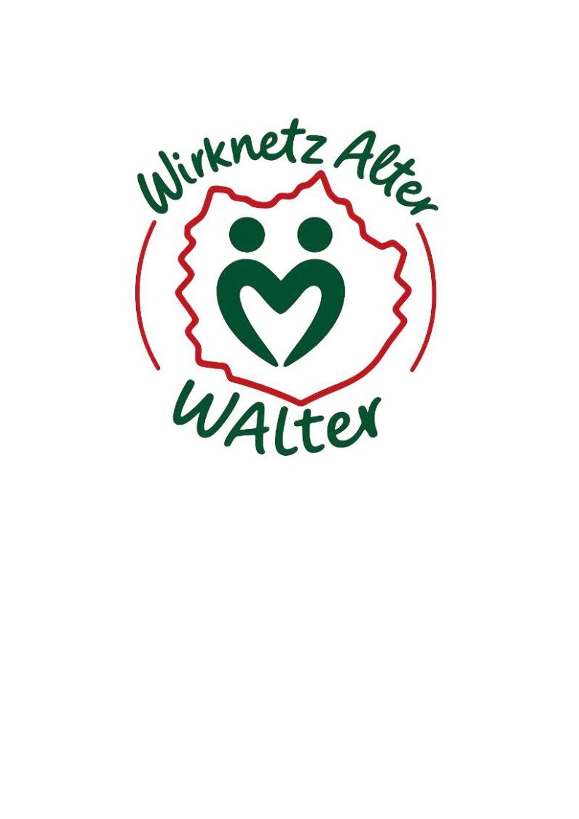 Ein Logo mit den Worten 'Wirknetz Alter' mit einem herzförmigen Design und zwei Figuren in der Mitte auf weißem Hintergrund.