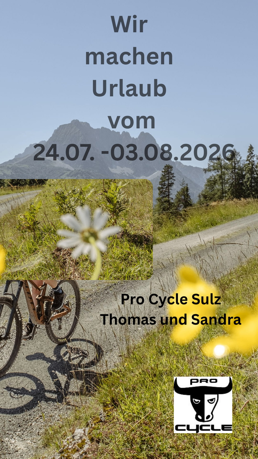 Ein Mountainbike-Event vom 24.07. bis 03.08.2026 mit einem Radfahrer auf einem Feldweg vor einem Bergpanorama.