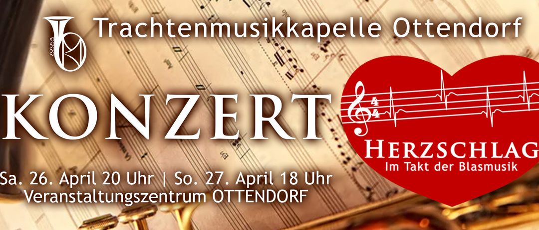 Ein Plakat mit musikalischen Noten im Hintergrund. Der Text lautet: Zert. Ein roter Kreis mit musikalischen Noten und dem Wort Herz. Das Datum und die Uhrzeit der Veranstaltung ist Samstag, der 27. April um 18 Uhr. Ort ist Ottendorf.