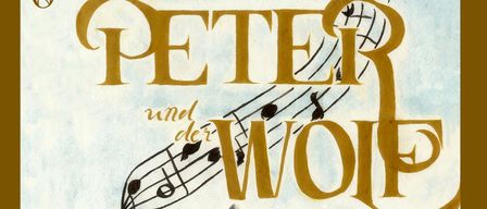 Illustration of a boy and a wolf with musical notes in the background. The boy is smiling.