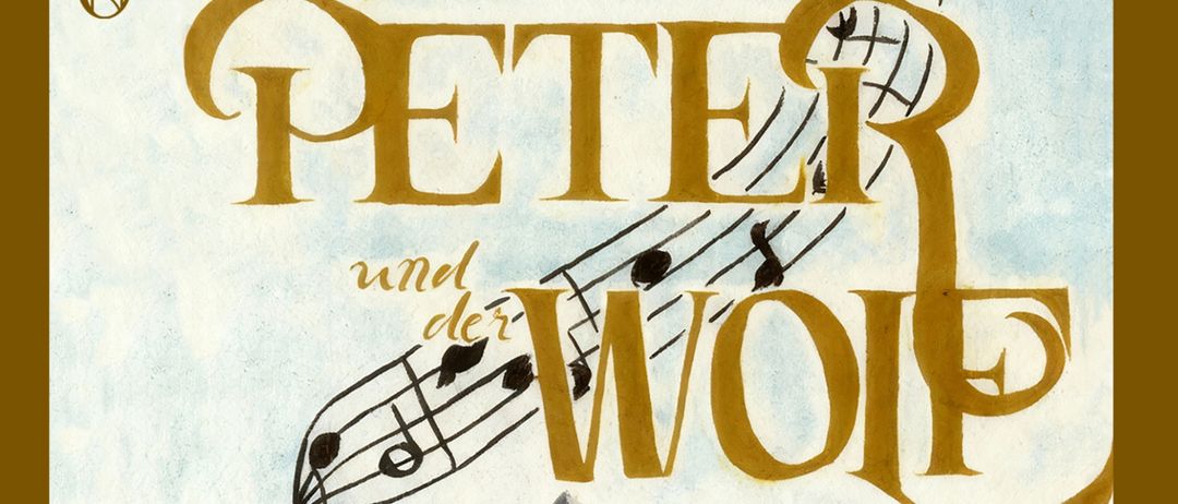 Illustration eines Jungen und eines Wolfes mit Noten im Hintergrund. Der Junge lächelt.