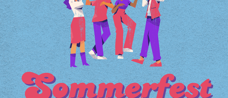 A poster for Fanz Saul Sommerfest on July 4, 2026, from 12:00 to 22:00 at Theaterpark Berndorf, featuring people dancing with a disco ball.