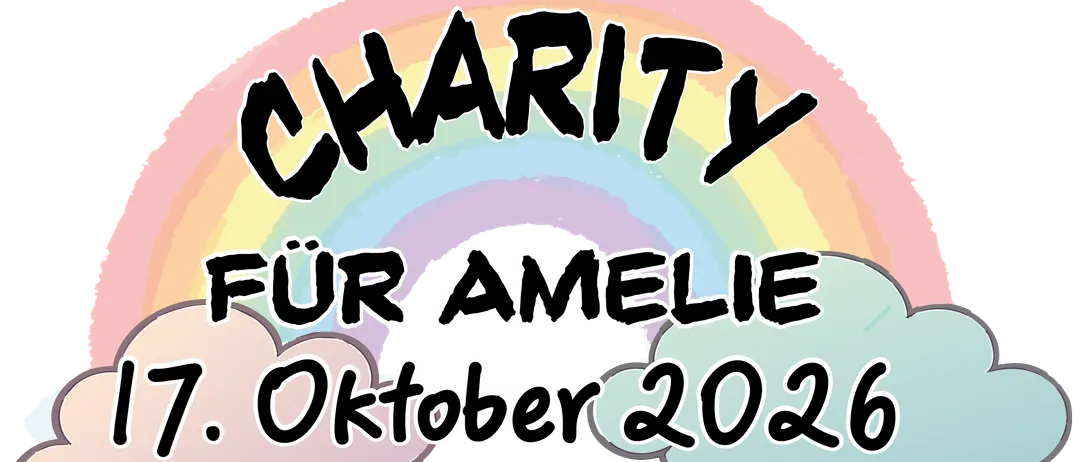 Ein Plakat für eine Wohltätigkeitsveranstaltung für Amelie, geplant für den 17. Oktober 2026 um 15:00 Uhr in der Ferdinand Raimund Halle in Hainfelder Strabe 24, Pottenstein.