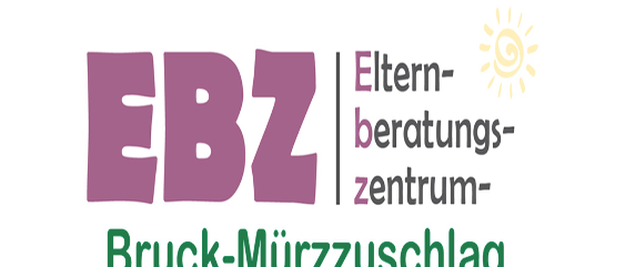 Das Bild zeigt das Logo für EBz Bruck-Murzzuschlag, mit einer Sonne und den Worten 'Eltern-beratungs-zentrum' in lila und grünen Schriften.