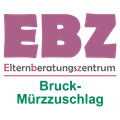Ein Werbebild für EBz, ein Beratungszentrum für Eltern, mit einem rosa EBz-Logo auf schwarzem Hintergrund, darunter 'Elternberatungszentrum' und 'Bruch-Mürzzuschlag' in Grün.