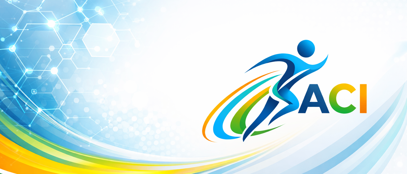 Ein lebendiges Bild mit einer farbenfrohen Läufersilhouette, stilisiert in Blau-, Grün- und Gelbtönen, vor einem Hintergrund aus Sechsecken und abstrakten Mustern in Blau und Weiß.