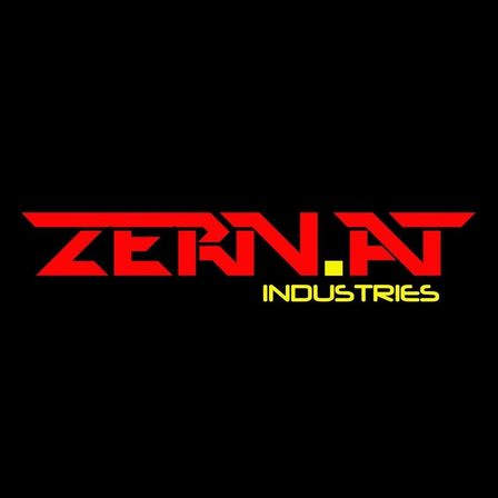 ZERN.AT Industries Logo auf schwarzem Hintergrund. Der Text ist rot und gelb.