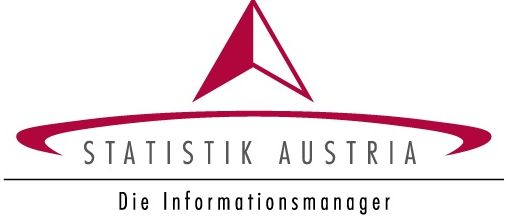 Das Bild zeigt das Logo von Statistik Austria, einer statistischen Organisation. Das Logo besteht aus einem roten Dreieck mit einer Spitze oben, darunter steht 'STATISTIK AUSTRIA'. Daneben steht der Schriftzug 'Die Informationsmanager'. Rechts ist auch das Mikrozensus-Logo zu sehen.