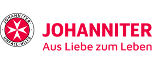 Das Johanniter-Logo mit einem roten Stern in einem Kreis und dem Text Johanniter, in weiß, und dem Text Aus Liebe zum Leben, in rot.