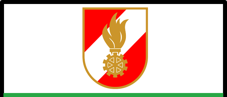 Ein Logo mit Flammen- und Zahnraddesign in Rot und Weiß auf weißem Hintergrund, mit dem Wort 'Veranstaltung' darunter in Weiß.