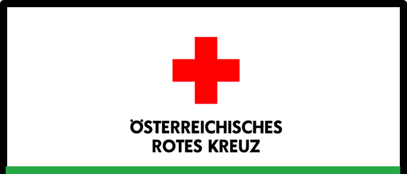 Das Rote Kreuz Logo des Österreichischen Roten Kreuzes ist über dem Wort 'Information' in weißer Schrift angezeigt.