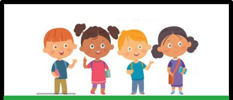 Eine Cartoon-Abbildung von vier Kindern im Schuluniform. Das Wort Veranstaltung wird unten angezeigt.