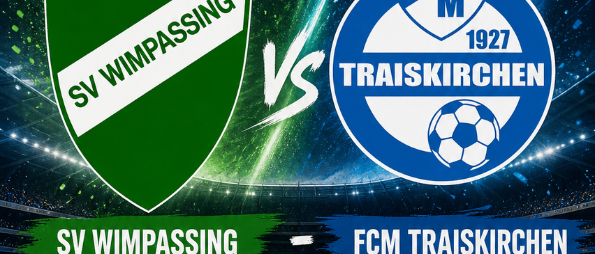 Poster for a soccer match between SV Wimpassing and FC Traiskirchen, scheduled for Tuesday, July 14th at 6:30 PM. The poster features the team logos and a soccer ball.