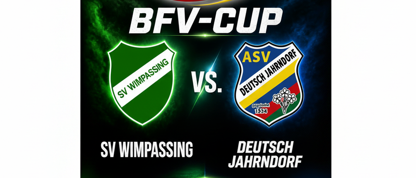 Plakat für ein Fußballspiel zwischen SV Wimpassing und ASV Deutsch Jahrndorf, geplant für den 31. Juli um 19:30 Uhr in der KFZ Schmalzl Arena in Wimpassing.