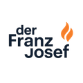 Das Logo von Franz Josef, mit einem stilisierten Feuersymbol und dem Namen in fetter blauer Schrift auf schwarzem Hintergrund.