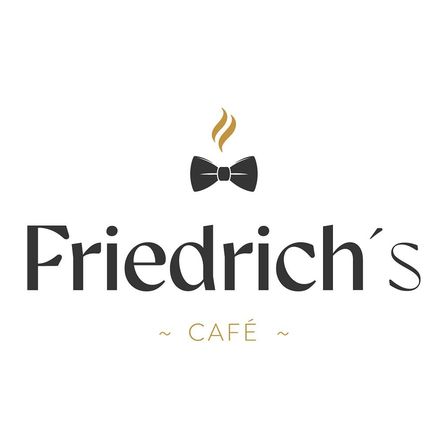 Das Logo von Friedrich's Cafe zeigt eine stilisierte schwarze Fliege über dem Namen. Das Wort 'Cafe' ist in einer Schreibschrift unter dem Namen geschrieben.