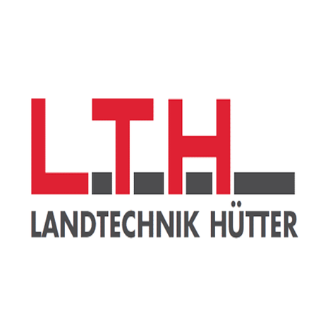 Das Logo für Landtechnik Hutten, mit roten und grauen Buchstaben.