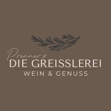 Ein Logo mit 'Prenner's Die Greisserei Wein & Genuss', versehen mit einem Blattdesign über dem Text.