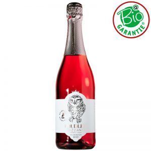 Eine Flasche roter Wein mit einem weißen Etikett, das eine Eule und den Text 'Muddle Mezean' und 'BIO' sowie ein grünes Logo zeigt.