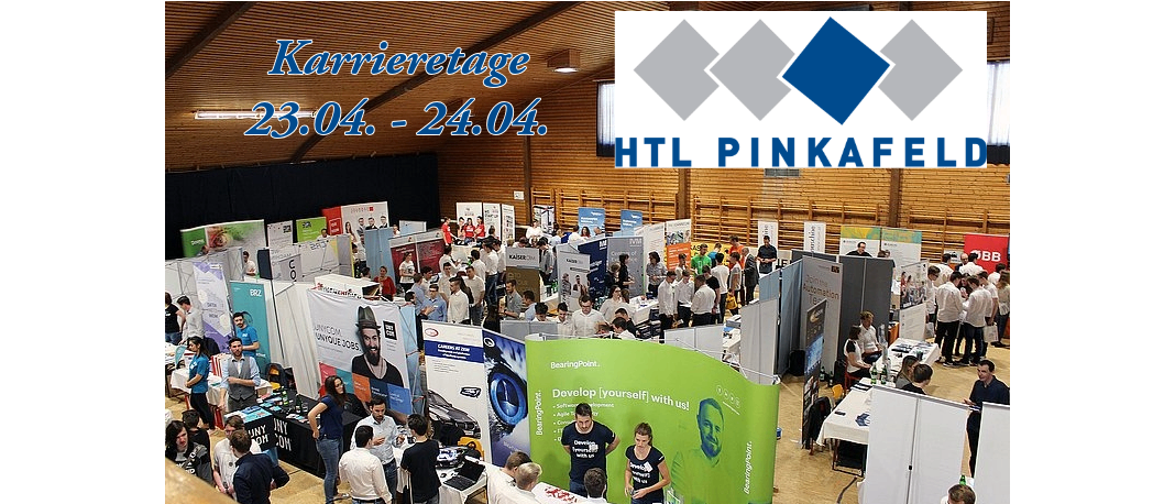 Ein Karrieretag bei HTI Pinkafeld. Viele Menschen nehmen teil und diskutieren mit Ausstellern. Die Veranstaltung läuft vom 23. April bis 24. April.