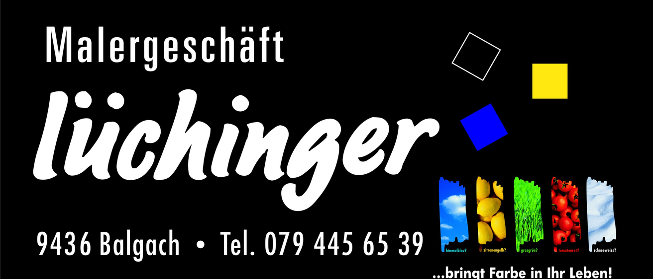 Ein schwarzes Banner mit weißem Text zeigt 'eschafft hinger'. Darunter befindet sich eine Kontaktnummer, 'Tel. 079 445 65 39'. Das Bild zeigt auch einen blauen Himmel mit Wolken.