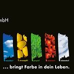 Ein schwarzer Hintergrund mit dem Text 'liuchinger Maler GmbH' in Weiß. Darunter befinden sich fünf Symbole: ein Himmel, eine Zitrone, Tomaten, Brokkoli und eine Wolke. Unter den Symbolen steht der Text 'liuchinger mailer gmbh info@maler-luechinger.ch T. 079 445 65 39 ... bring Farbe in dein Leben.'