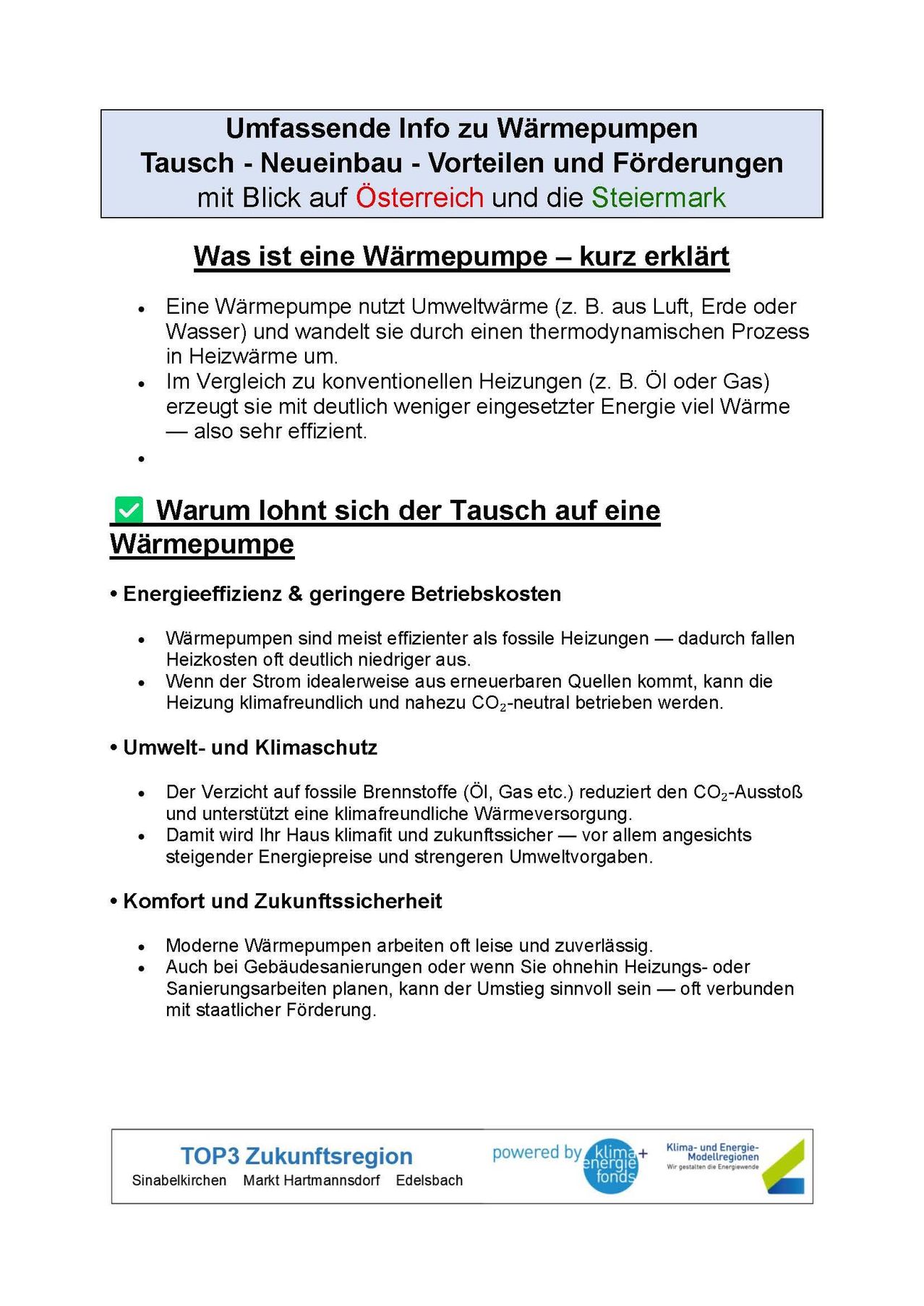 Das Bild bietet eine kurze Erklärung dessen, was eine Wärmepumpe ist, und hebt ihre Effizienz und Vorteile gegenüber herkömmlichen Heizsystemen hervor. Es erwähnt die Reduzierung von CO2-Emissionen und niedrigere Heizkosten.
