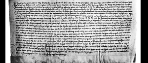 Dokument mit handgeschriebenem Text und einem Siegel am unteren Rand, datiert auf 1580, mit der ersten Erwähnung eines Ortes.