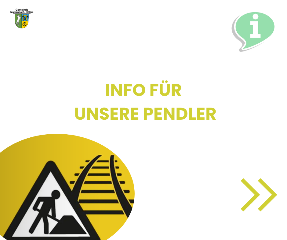 Ein kreisförmiges Bild mit gelbem Hintergrund und einem Warnzeichen über Bauarbeiten auf der Bahnstrecke.