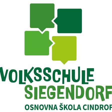 Das Logo der Volksschule Siegendorf, einer Grundschule in Siegendorf, auf weißem Hintergrund mit grünen Sprechblasen dargestellt.