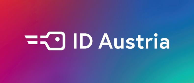 Das ID Austria Logo zeigt ein Schlüsselsymbol auf einem lebhaften Hintergrund, der sich von Rot über Blau zu Grün vermischt.