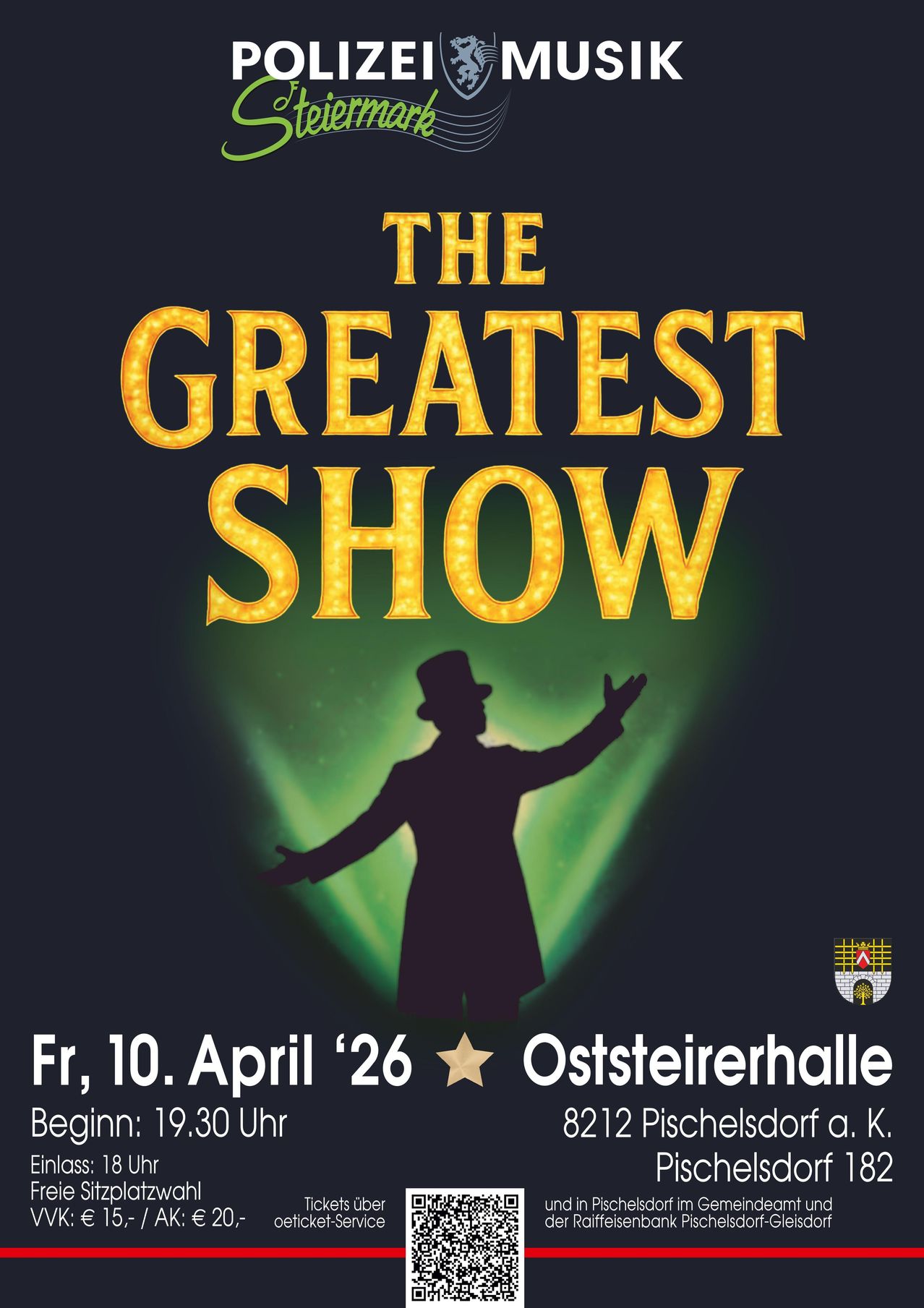 Poster for 'The Greatest Show' features a silhouette of a man in a hat, arms outstretched. The date is Friday, April 10, 2026.