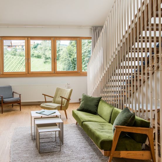 Furniture, Indoors, Living Room, Interior Design, Staircase, Chair, Home Decor, Couch, Table, Foyer