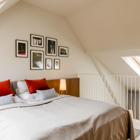 House, Housing, Indoors, Loft, Interior Design, Bed, Attic, Home Decor, Cushion, Staircase