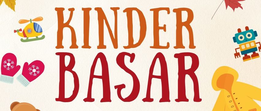 Ein Plakat für einen Kinderbasar im Vereinhaus Rothis am 11.10.2025 von 13-16 Uhr. Das Poster zeigt einen Teddybären, einen Regenmantel und Herbstblätter.