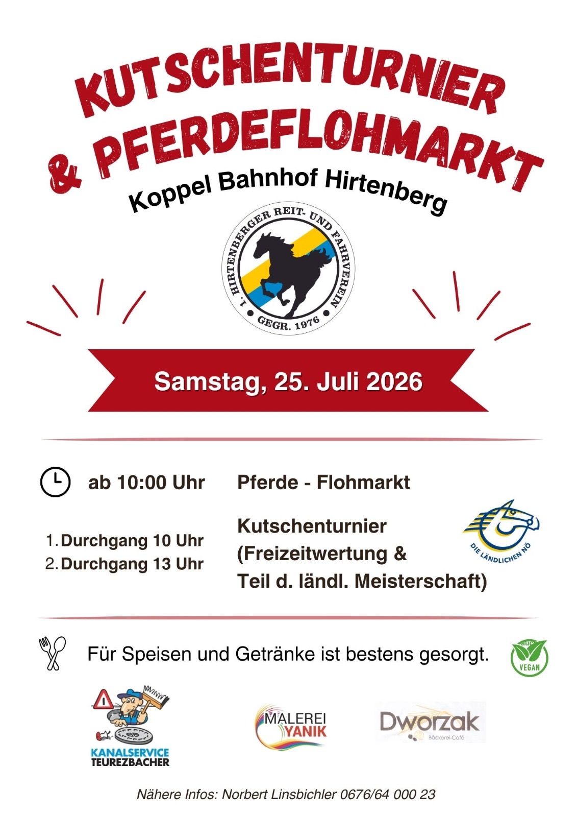 Horse flea market at Koppel Bahnhof Hirtenberg on July 25, 2026. Starts at 10:00 AM. There will be two rounds of horse riding shows at 10:00 AM and 1:00 PM. Food and drinks are recommended to bring.