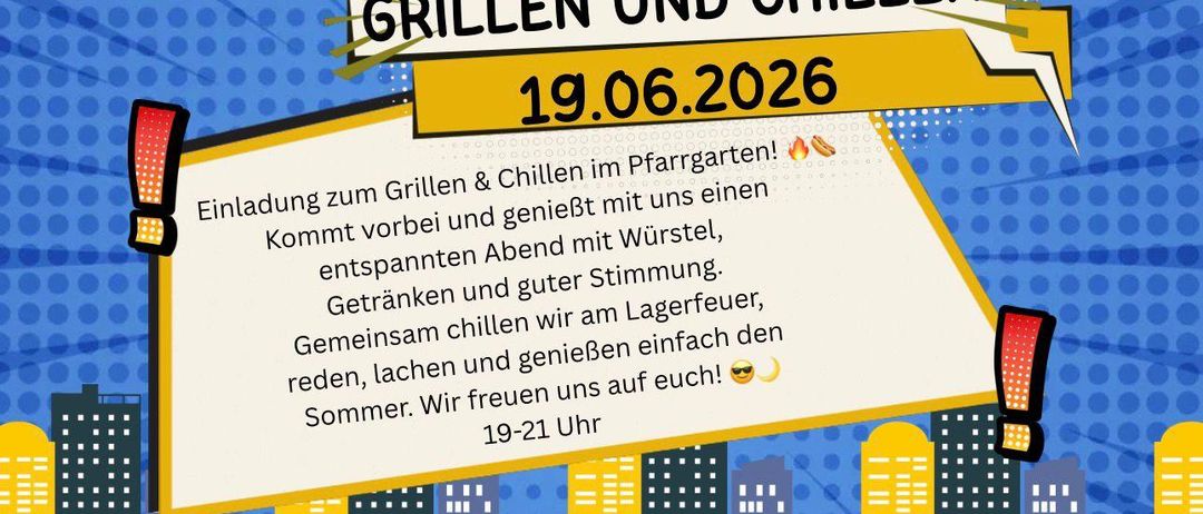 Kommt vorbei und genießt mit uns einen entspannten Abend mit Würsteln, Getränken und guter Stimmung. Gemeinsam chillen wir am Lagerfeuer, reden, lachen und genießen einfach den Sommer. Wir freuen uns auf euch! 19-21 Uhr.