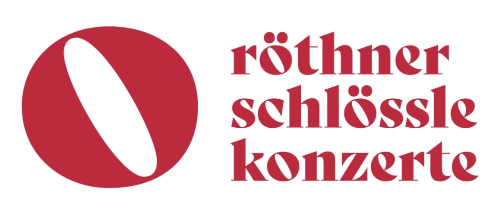 Ein rotes Logo für das Rothner Schloss Konzert mit einem roten Kreis und einer weißen Linie.