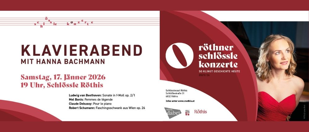 Poster für ein klassisches Musikevent mit Klavierkonzerten von Beethoven, Bonis, Debussy und Schumann. Das Event trägt den Titel 'Lavierabend' und findet am 17. Januar 2026 statt.