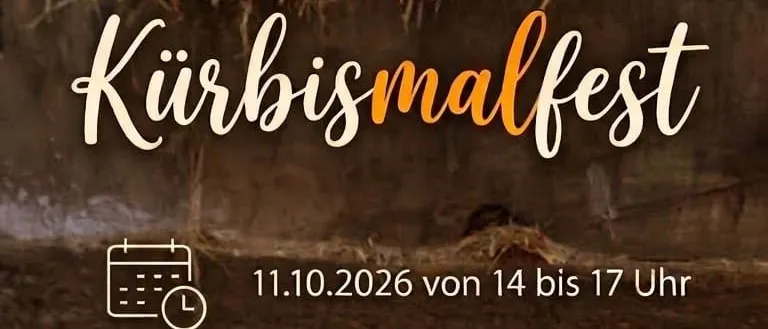 Plakat für eine Kürbis-Veranstaltung am 11.10.2026 mit Kürbissen, Essen und Wettersymbolen.
