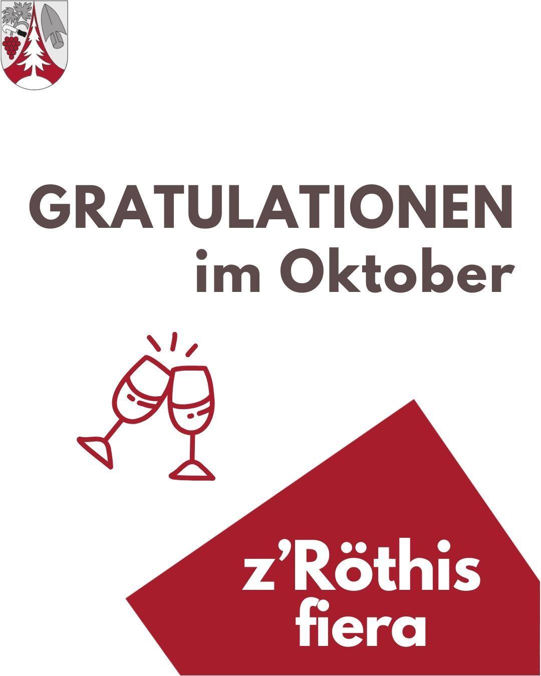 Eine Werbung für z'Rothis zeigt zwei sich stoßende Weingläser. Der Text lautet 'GRATULATIONEN im Oktober'. Das Logo ist über dem Text abgebildet.