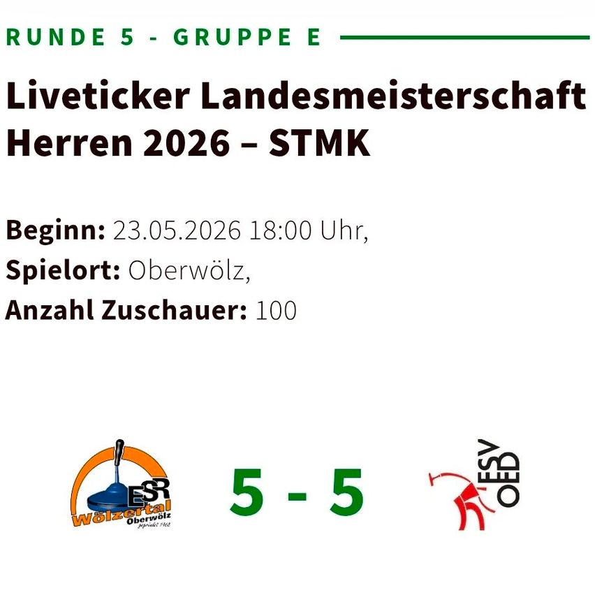 Runde 5, Gruppe E, Viehzuchtmeisterschaft, 23. Mai 2026 um 18 Uhr, Oberwölz, 100 Zuschauer, Unentschieden.