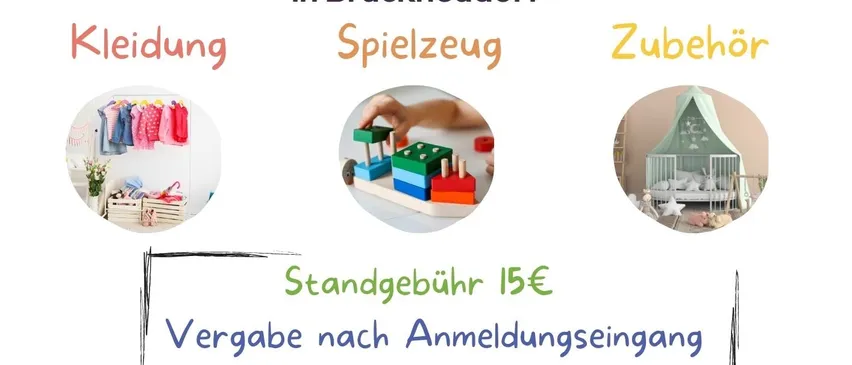 Plakat für einen Kinderflohmarkt am 19.04.26 von 07:00 bis 14:00 Uhr in Bruckneudorf. Kategorien sind Kleidung, Spielzeug und Zubehör. Der Eintritt kostet 15€. Organisiert vom Elternverein für das Wohl der Kinder.