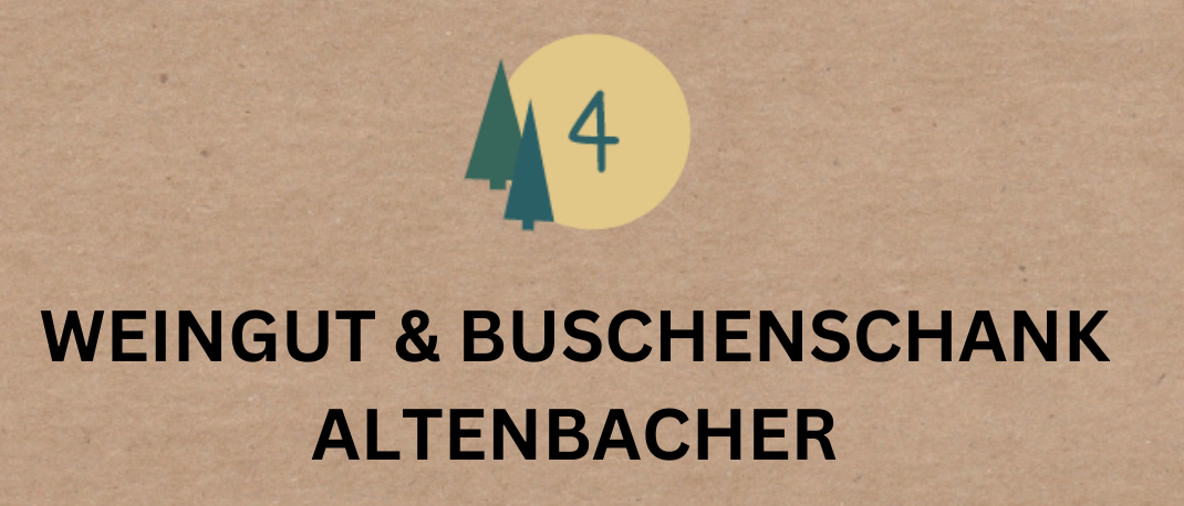Plakat für die Schließung der Altenbacher Buschenschank im Jahr 2025. Es bietet Glühwein, Punsch, Süßes und 10% Rabatt auf Einkäufe an.