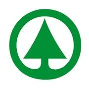 Ein grünes Baumlogo mit weißem Umriss, das Natur und Wachstum symbolisiert, ist zentriert in einem grünen Kreis auf weißem Hintergrund.
