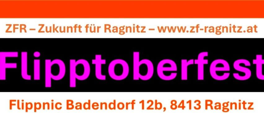 Ein Werbebanner für das Lipptoberfest-Event in Ragnitz, mit dem Eventnamen in Pink auf schwarzem Hintergrund und weißer Text, sowie der Adresse unten.