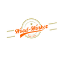 Wood-Worker Logo mit Stern, Text in Orange und goldenen Streifen auf weißem Hintergrund.
