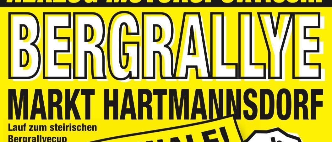 Plakat für das Bergrallye Mark Hartmannsdorf-Event. Orangefarbenes Auto mit 731 auf der Seite. Beginnt um 9 Uhr am 19. Oktober.